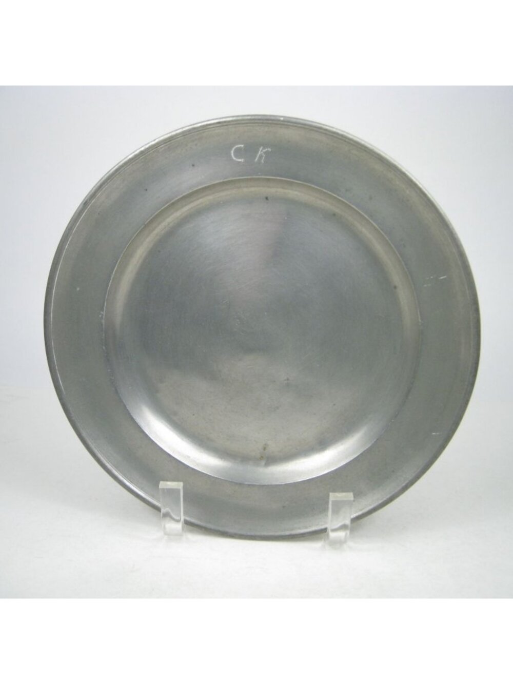 Antique Pewter Round Plate Metalware Monogram Letter Engraving CK